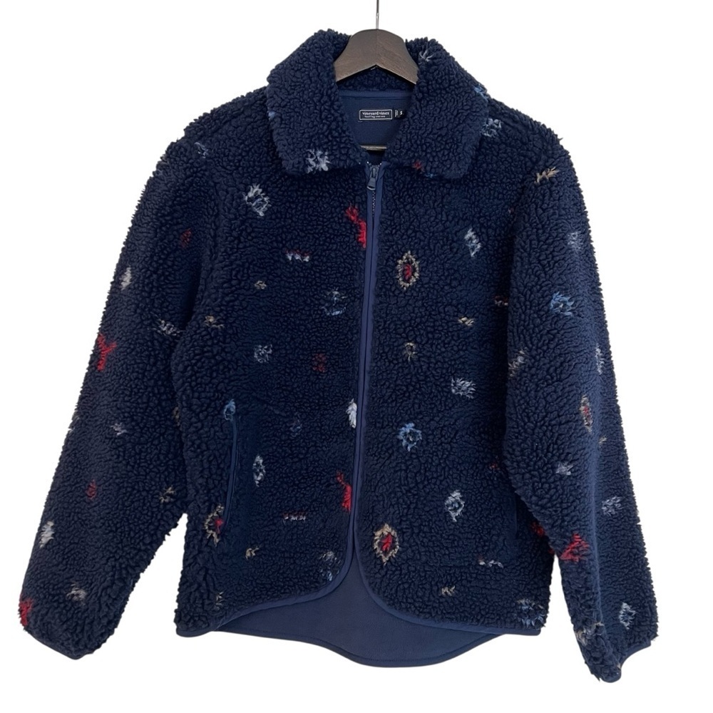 Vineyard Vines Women’s Nautical Lobster Sherpa Full Zip Jacket Navy Blue Small